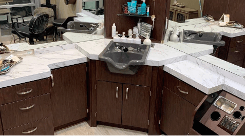 Dark wood styling station